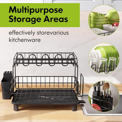 Dish Drainer Rack, 2 Tier Dish Drainer Drip Tray, Stainless Steel Dish ...