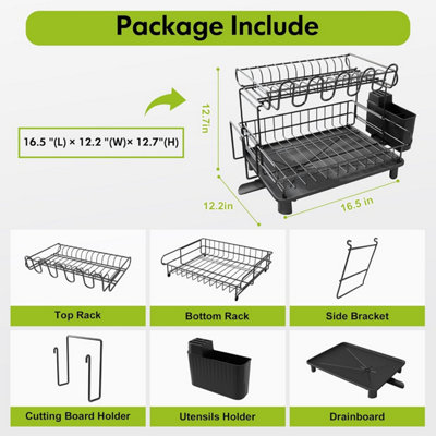 Dish Drainer Rack, 2 Tier Dish Drainer Drip Tray, Stainless Steel Dish ...