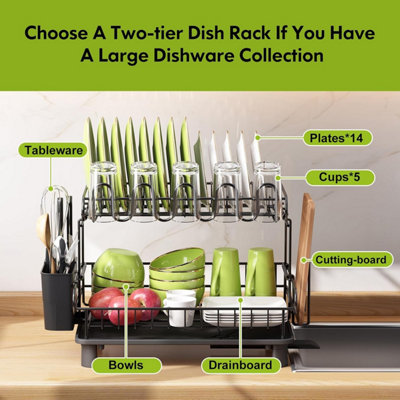 Dish Drainer Rack, 2 Tier Dish Drainer Drip Tray, Stainless Steel Dish ...