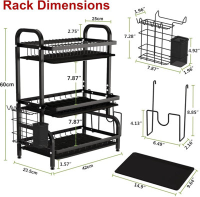 Dish Drainer Rack, Modern Design Drip Tray Plate, Cutlery, Pots Drying ...