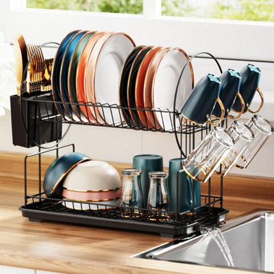 Dish Drainer Rack , Small 2 Tier Dish Drying Rack Draining Board ...