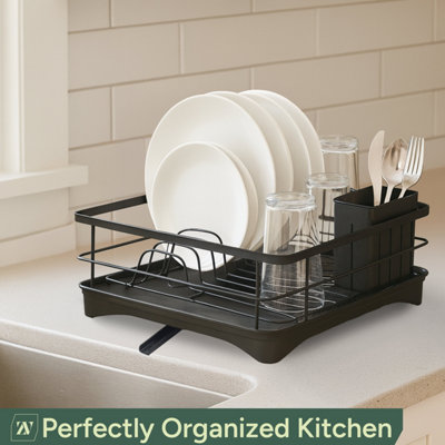 Dish Drainer Rack Stainless Steel Dish Drying Rack with Cutlery Holder ...