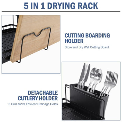 Dish Drainer Rack with Drip Tray, 2 Tier, Black