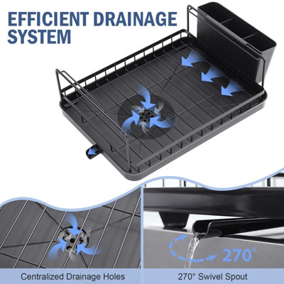 Dish Drainer Rack with Drip Tray, 2 Tier, Black