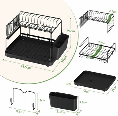 Dish Drainer Rack with Drip Tray, 2 Tier, Black
