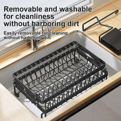 Dish Drying Rack, Foldable Dish Drying Rack, Space Saving Rustproof, 2 Tier Multipurpose Dish Drainer with Drainer