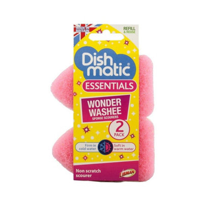 Dishmatic Pink Wonder Washee Refills Dual Action Scrubber 2 Pack