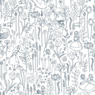 Disney Alice in Wonderland Navy Garden Peel & Stick Wallpaper