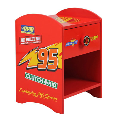 Disney Cars Lightning McQueen Bedside Table: Sturdy Engineered Wood Construction, Small Side Table for Kids Bedroom