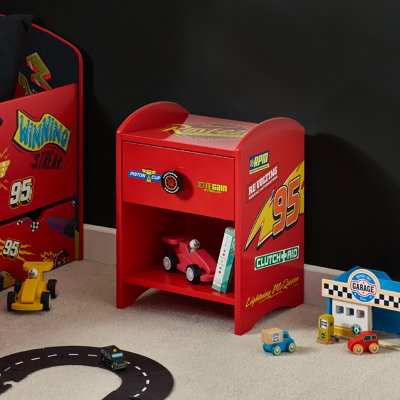 Disney Cars Lightning McQueen Bedside Table: Sturdy Engineered Wood Construction, Small Side Table for Kids Bedroom
