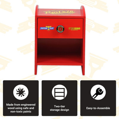 Disney Cars Lightning McQueen Bedside Table: Sturdy Engineered Wood Construction, Small Side Table for Kids Bedroom