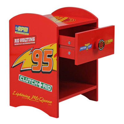Disney Cars Lightning McQueen Bedside Table: Sturdy Engineered Wood Construction, Small Side Table for Kids Bedroom