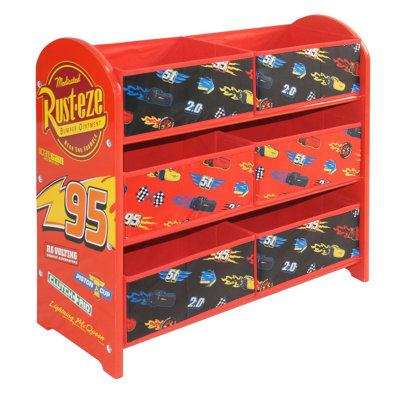 Disney Cars Lightning McQueen Toy Storage Unit: 6-Box Organizer for Bedroom - Made from Engineered Wood/Fabric/Metal