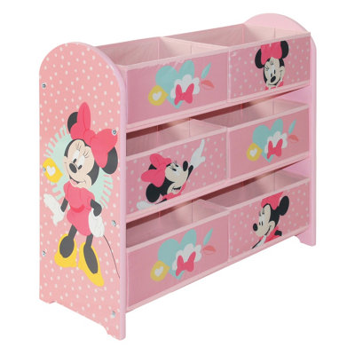 Disney Classic Minnie Mouse Toy Storage Unit: 6-Box Organizer for Bedroom - Made from Engineered Wood/Fabric/Metal - Easy Assembly