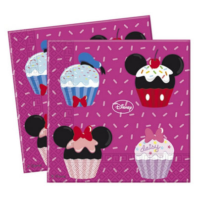 Disney Cupcake Mickey Mouse Party Napkins (Pack of 8) Pink/Black/Blue (One Size)