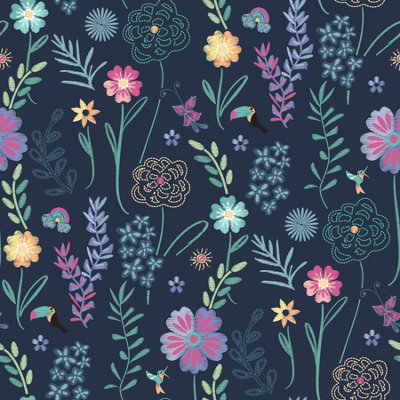 Disney Encanto Navy Embroidery Floral Peel & Stick Wallpaper | DIY at B&Q