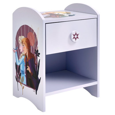 Disney Frozen Bedside Table: Sturdy Engineered Wood Construction, Small Side Table with Drawer and Storage Shelf for Kid's Bedroom