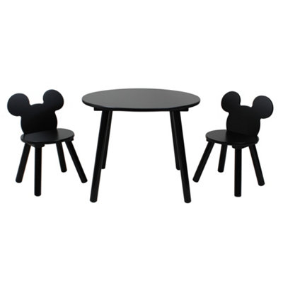Disney Mickey Mouse Table and Chair Set, 2 Chairs Included, Black finish, Table: W60 X D60 X H48cm, Chair: W28 X D28 X H45cm