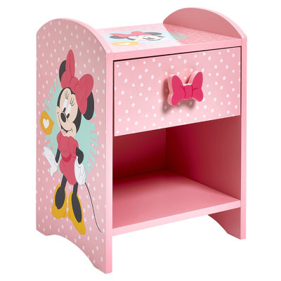 Disney Minnie Mouse Bedside Table: Sturdy Engineered Wood Construction, Small Side Table with Storage Shelf for Kid's Bedroom