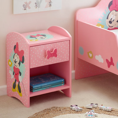 Disney Minnie Mouse Bedside Table: Sturdy Engineered Wood Construction, Small Side Table with Storage Shelf for Kid's Bedroom