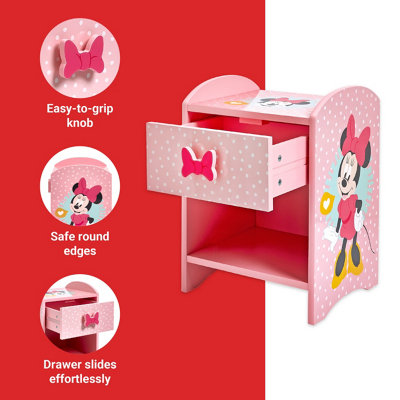 Disney Minnie Mouse Bedside Table: Sturdy Engineered Wood Construction, Small Side Table with Storage Shelf for Kid's Bedroom