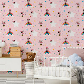 Disney Minnie Mouse Rainbow Wallpaper Roll 52cm x 10m Pink