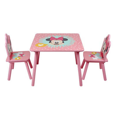 Wooden minnie mouse table and clearance chairs