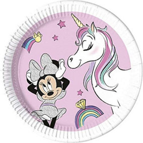Disney Minnie Mouse Unicorn Dreams Paper Plate (Pack Of 8) Pink/White (One Size)