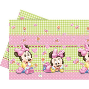 Disney Plastic Minnie Mouse Party Table Cover Pink/Green/White (One Size)