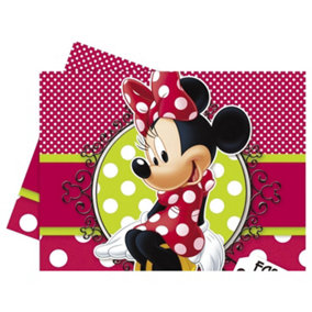 Disney Plastic Minnie Mouse Party Table Cover Red/Green/White (One Size)