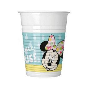 Disney Plastic Tropical Minnie Mouse Disposable Cup (Pack of 8) White/Blue/Yellow (One Size)