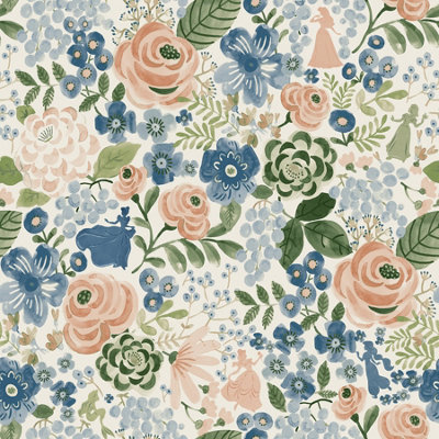 Disney Princess Blue Watercolor Floral Peel & Stick Wallpaper