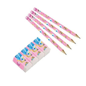 Disney Princess Characters Pencil & Eraser Set (Pack of 8) Pink/Blue/Yellow (One Size)
