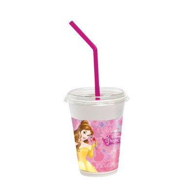 Disney Princess Enchanted Plastic Belle Milkshake Gl (Pack of 12) Pink/Yellow (One Size)