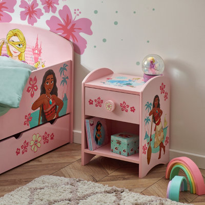 Disney Princess Moana & Rapunzel Bedside Table: Sturdy Engineered Wood Construction, Small Side Table for Kids Bedroom
