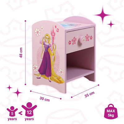 Disney Princess Moana & Rapunzel Bedside Table: Sturdy Engineered Wood Construction, Small Side Table for Kids Bedroom
