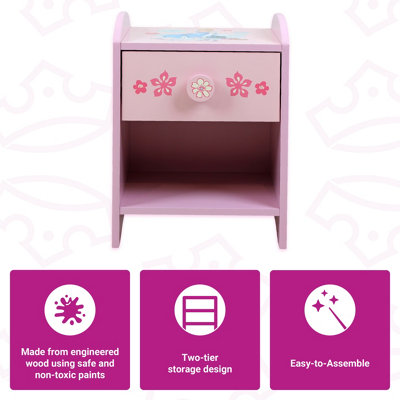 Disney Princess Moana & Rapunzel Bedside Table: Sturdy Engineered Wood Construction, Small Side Table for Kids Bedroom