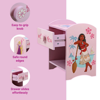 Disney Princess Moana & Rapunzel Bedside Table: Sturdy Engineered Wood Construction, Small Side Table for Kids Bedroom