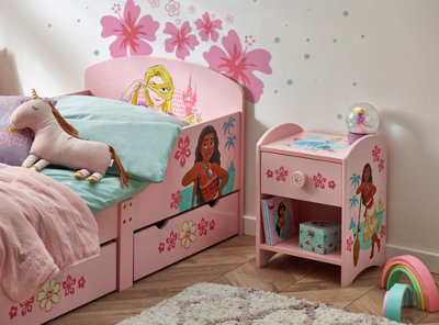 Disney Princess Moana & Rapunzel Bedside Table: Sturdy Engineered Wood Construction, Small Side Table for Kids Bedroom