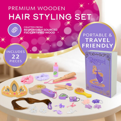 Disney Princess Rapunzel Wooden Hair Styling Set 22 Piece, Pretend