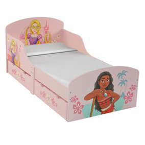 Disney Princess Toddlers Bed with storage, Engineered Wood, Light Pink, W143 X D75 X H64cm
