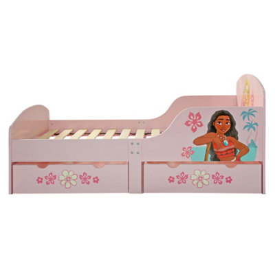 Disney Princess Toddlers Bed with storage, Engineered Wood, Light Pink, W143 X D75 X H64cm