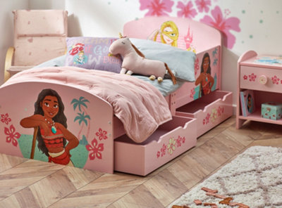 Disney Princess Toddlers Bed with storage Engineered Wood Light Pink W143 X D75 X H64cm