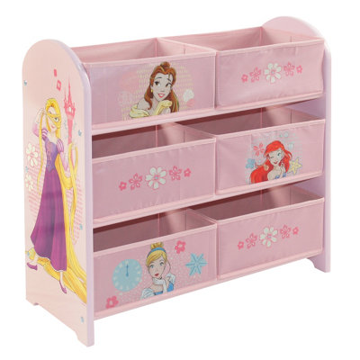 Disney Princess Toy Storage Unit: 6-Box Organizer for Bedroom - Made from Engineered Wood/Fabric/Metal - Easy Assembly