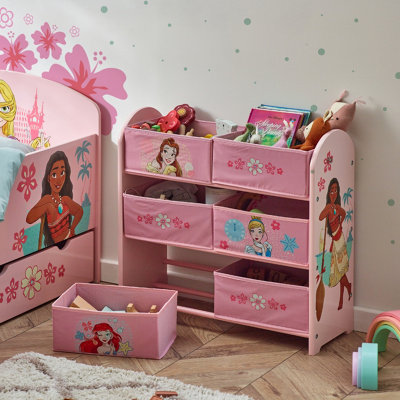 Disney Princess Toy Storage Unit 6 Box Organizer for Bedroom Made from Engineered Wood Fabric Metal