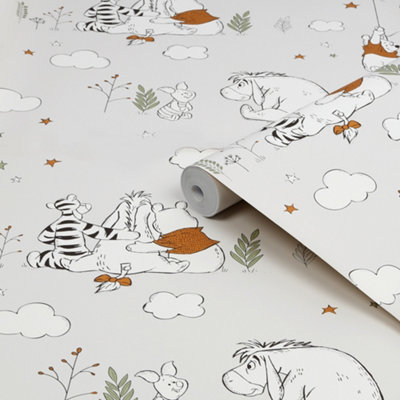 Disney Winnie the Pooh Up and Away Wallpaper Roll 52cm x 10m Grey