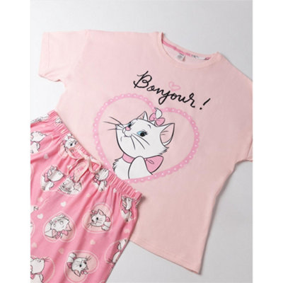Disney Womens Pink Marie Short Sleeve Long Leg Pyjama Set (Small)
