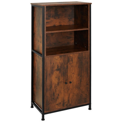 Display Cabinet Doncaster - open shelving, 2 cupboards, adjustable shelves - Industrial wood dark, rustic