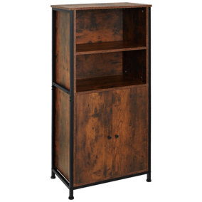 Display Cabinet Doncaster - open shelving, 2 cupboards - Industrial wood dark, rustic