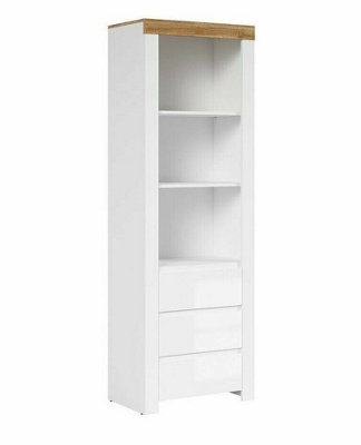 Display Cabinet Tall Unit Shelving Bookcase Modern White Gloss Oak Effect Storage Holten